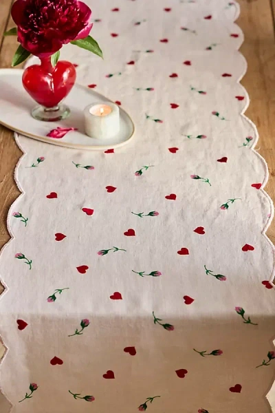 Terrain Ditsy Hearts + Flowers Embroidered Linen Runner In Multi