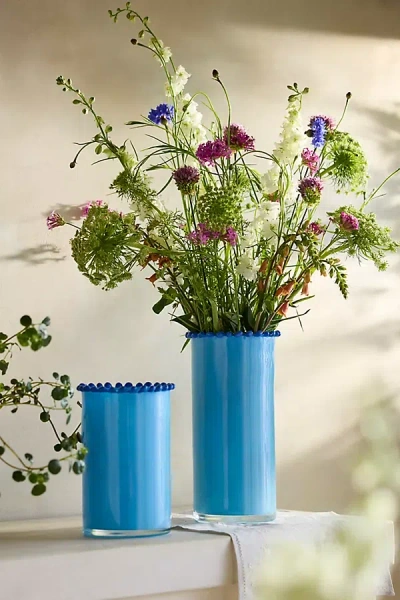 Terrain Dotted Rim Pink Glass Vase In Blue