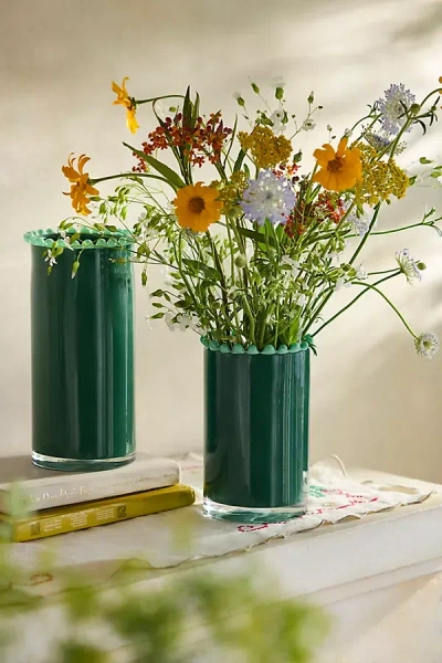 Terrain Dotted Rim Pink Glass Vase In Green
