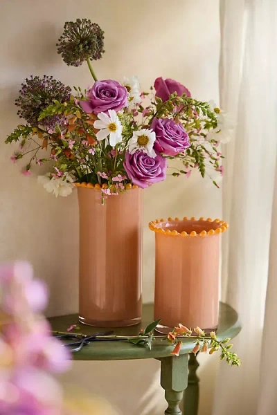 Terrain Dotted Rim Pink Glass Vase In Orange