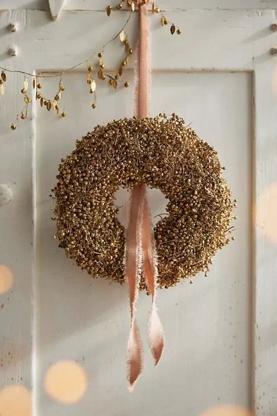 Terrain Dried Metallic Pepperberry Wreath In Gold