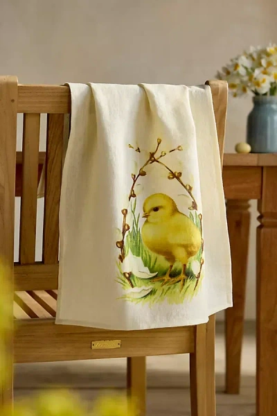 Terrain Easter Chick Linen Dish Towel In Yellow