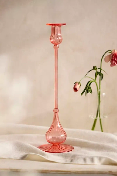 Terrain Egyptian Glass Ribbed Taper Holder In Pink