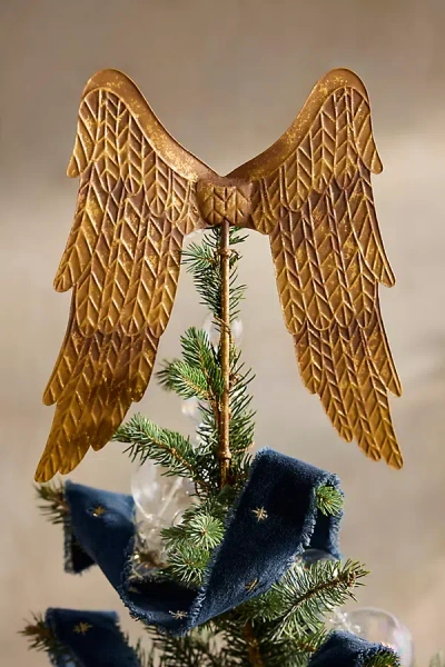 Terrain Embossed Angel Wings Tree Topper In Gold