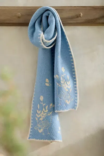 Terrain Embroidered Bird Scarf In Blue