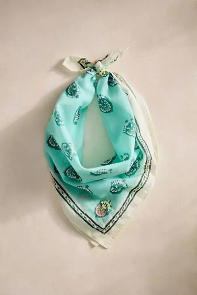 Terrain Embroidered Block Print Cotton Bandana In Blue