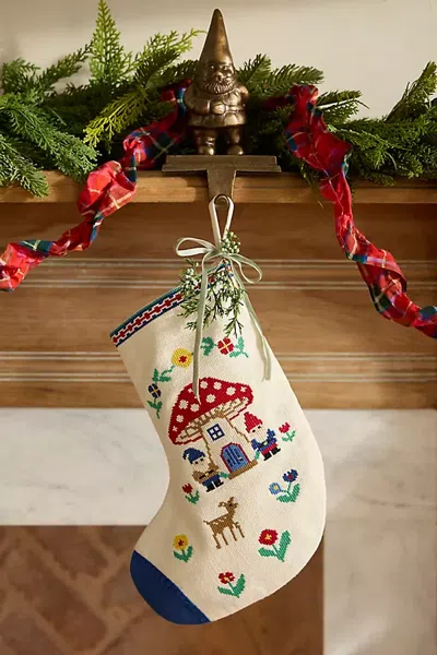 Terrain Embroidered Cotton Stocking In White