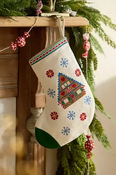 Terrain Embroidered Cotton Stocking In Green