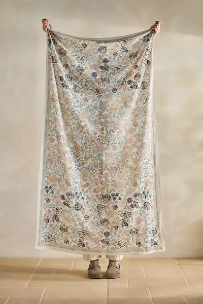 Terrain Embroidered Floral Cotton Scarf In White