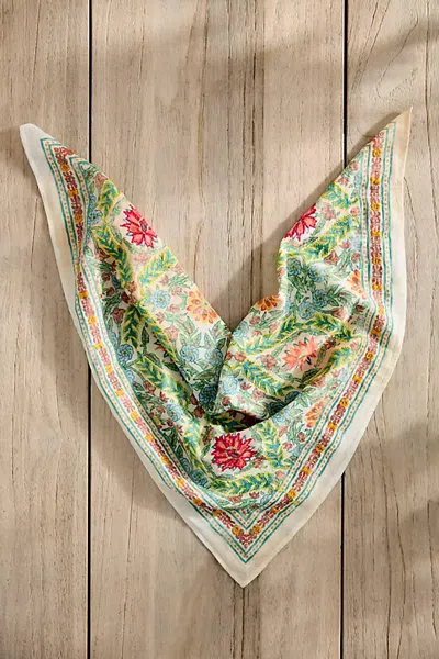 Terrain Embroidered Floral Lattice Cotton Bandana In Green
