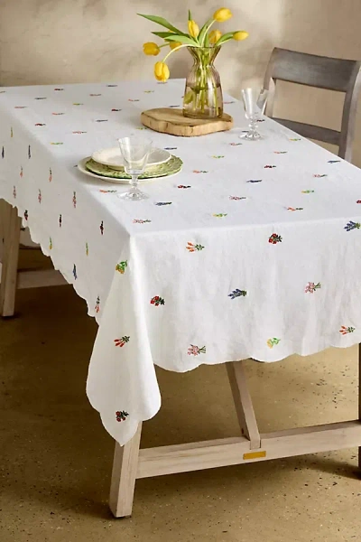 Terrain Embroidered Floral Linen Tablecloth