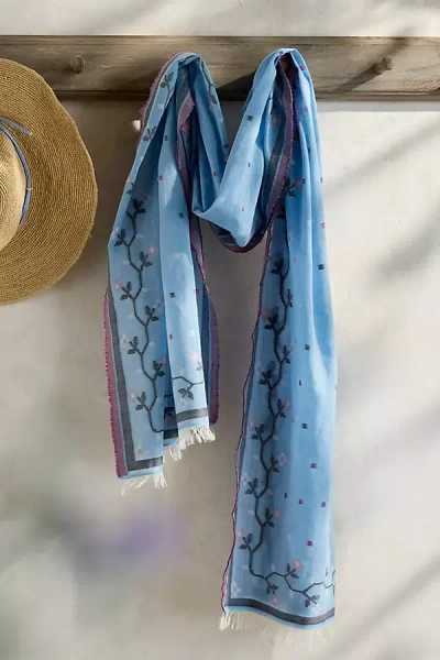 Terrain Embroidered Motif Scarf In Blue