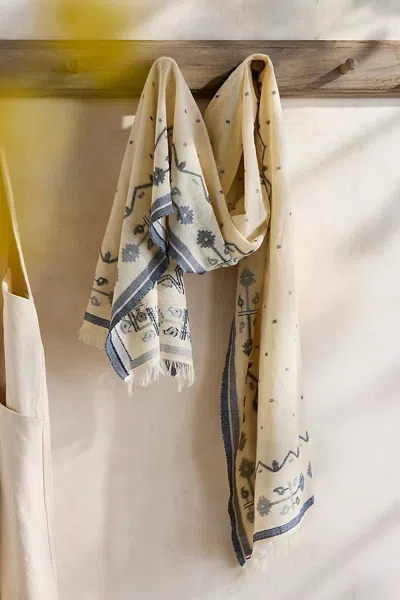 Terrain Embroidered Motif Scarf In White