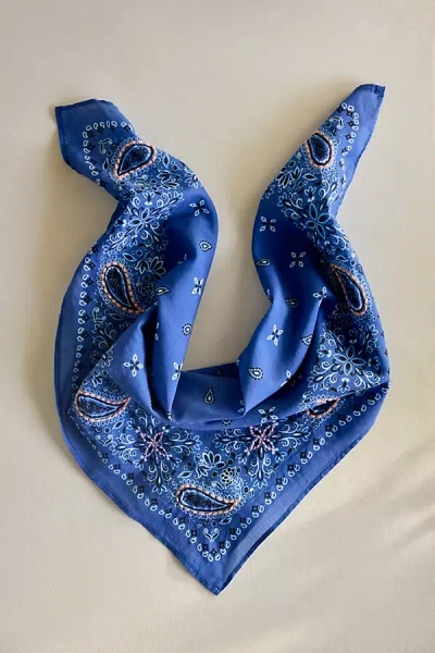 Terrain Embroidered Paisley Cotton Bandana In Blue