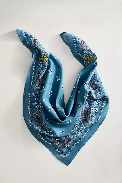 Terrain Embroidered Paisley Cotton Bandana In Blue