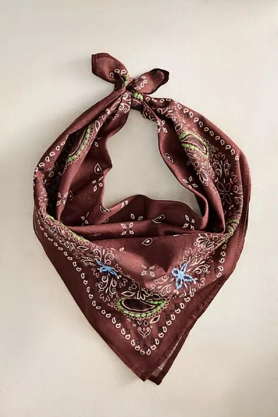 Terrain Embroidered Paisley Cotton Bandana In Brown
