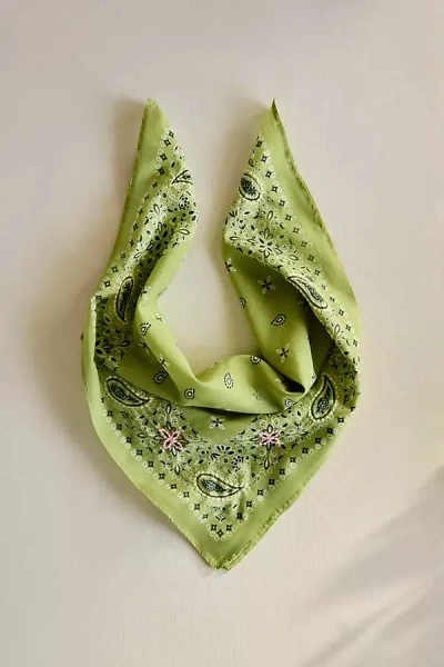 Terrain Embroidered Paisley Cotton Bandana In Green