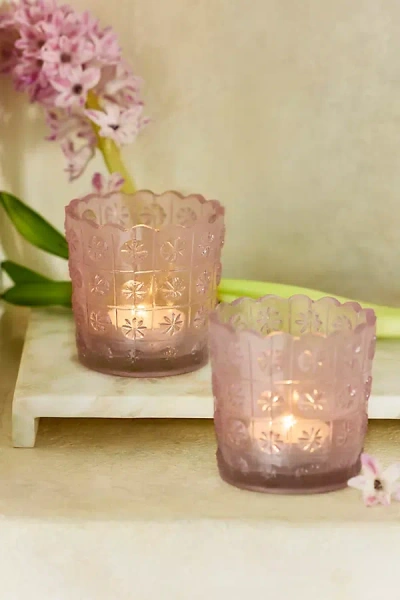 Terrain Etched Daisy Glass Votives, Set Of 2 In Pink