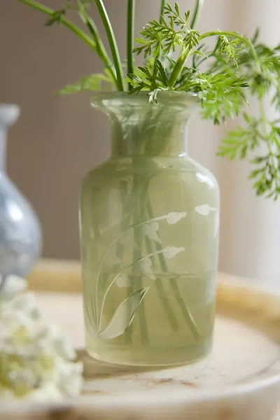 Terrain Etched Glass Bud Vase In Green