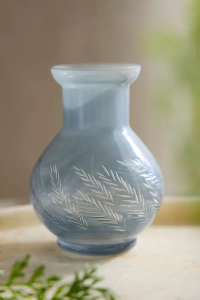 Terrain Etched Glass Bud Vase In Blue