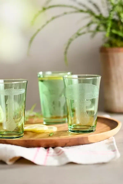 Terrain Etched Mushroom Glass, Greens