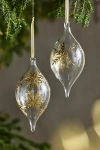 Terrain Etched Snowflake Glass Droplet Ornaments, Set Of 2 In Transparent
