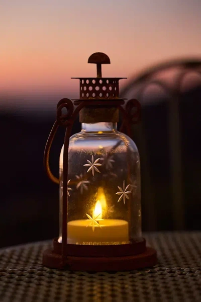 Terrain Etched Stars Lantern In Brown
