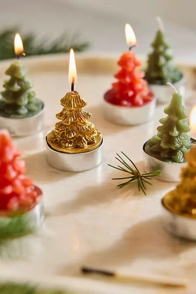 Terrain Evergreen Tree Tea Lights, Set Of 9 In Gold