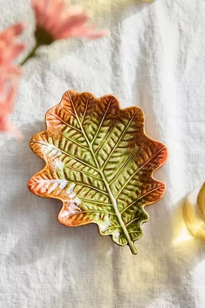 Terrain Fallen Leaf Ceramic Bread Plate In Green