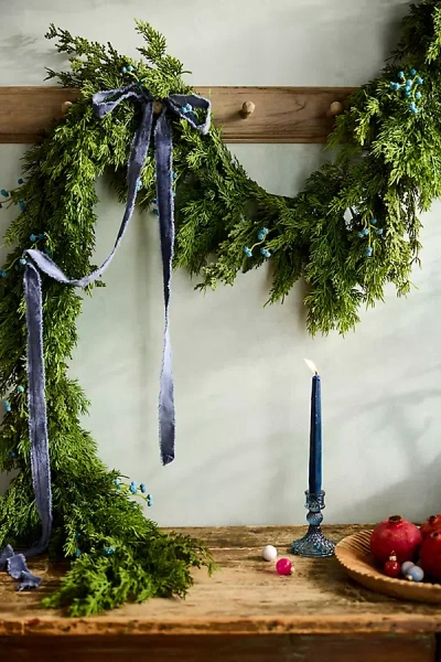 Terrain Faux Blue Berries Evergreen Garland, 108" In Green