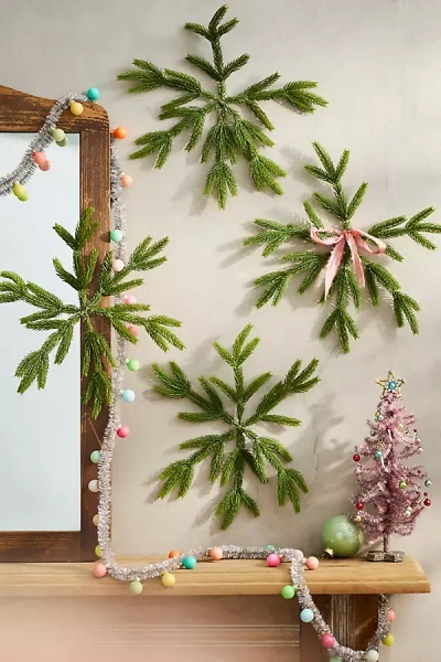 Terrain Faux Fir Snowflakes, Set Of 4 Small In Green