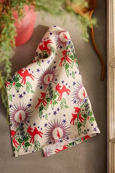Terrain Festive Fawn Dish Towel In Multi