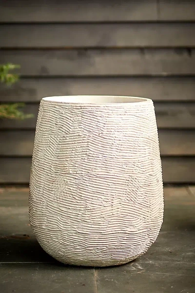 Terrain Fiber Concrete Textured Tall Planter, 22" In White