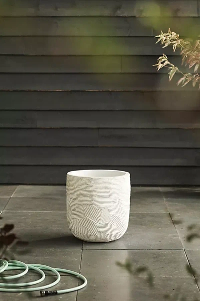 Terrain Fiber Concrete Textured U Planter, 15" In White