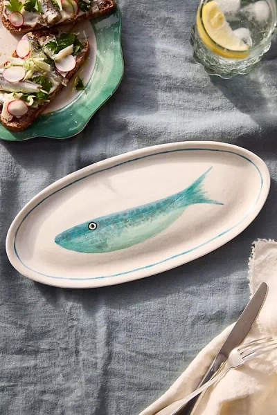 Terrain Fish Stoneware Serving Platter In Blue