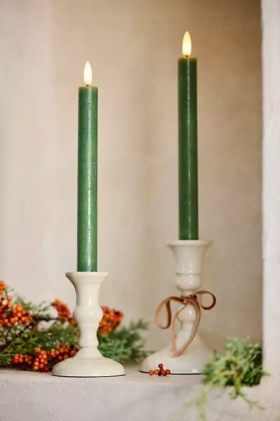 Terrain Flameless Dinner Taper Candles, Set Of 2 In White
