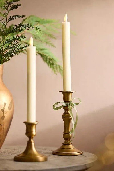 Terrain Flameless Ridged Cream Taper Candles, Set Of 2 In White