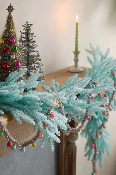 Terrain Flocked Mint Faux Fir Garland