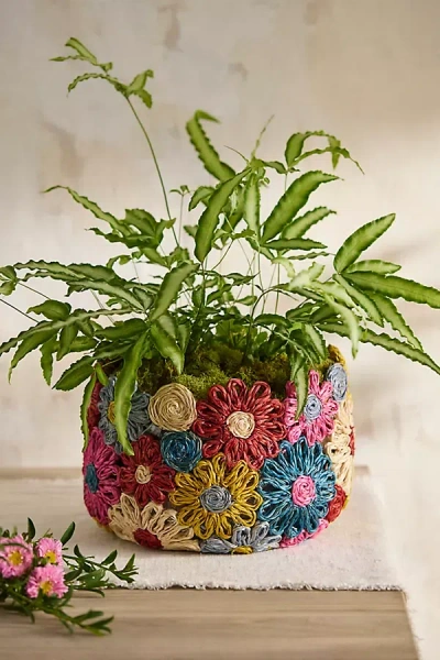 Terrain Floral Abaca Basket Pot In Multi