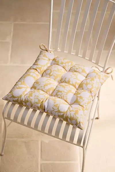 Terrain Floral Block Print Seat Cushion In Yellow
