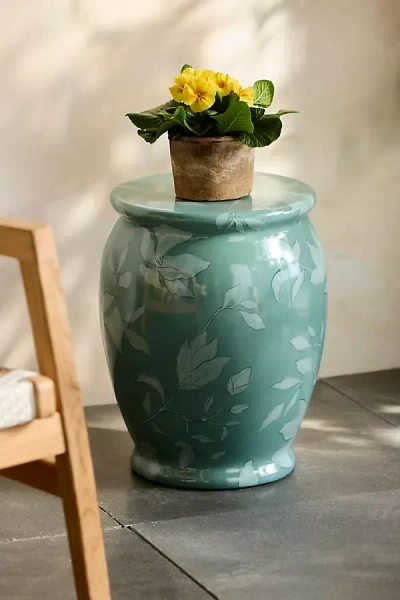 Terrain Floral Glazed Earthenware Side Table In Green