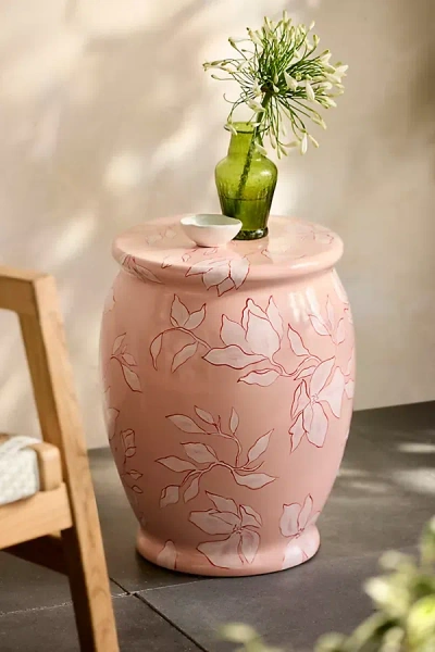 Terrain Floral Glazed Earthenware Side Table In Pink