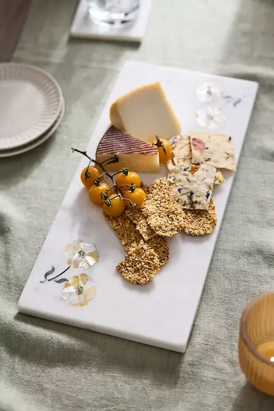 Terrain Floral Inlay Marble Serving Board In White