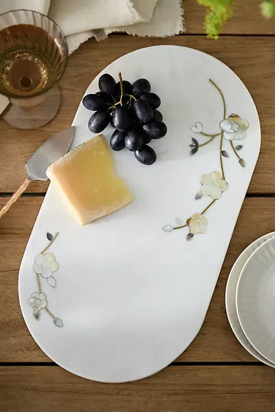 Terrain Floral Inlay Marble Serving Board, Mother Of Pearl In White