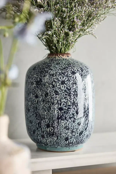 Terrain Floral Print Ceramic Vase, Small In Gray