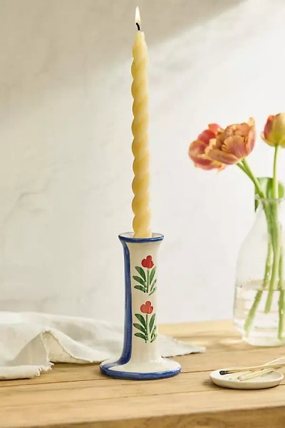 Terrain Floral Stripe Stoneware Taper Holder In Blue