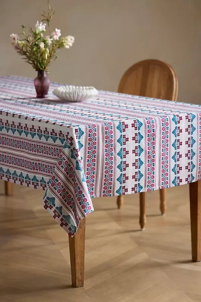 Terrain Floral Stripe Woven Cotton Tablecloth In Multi
