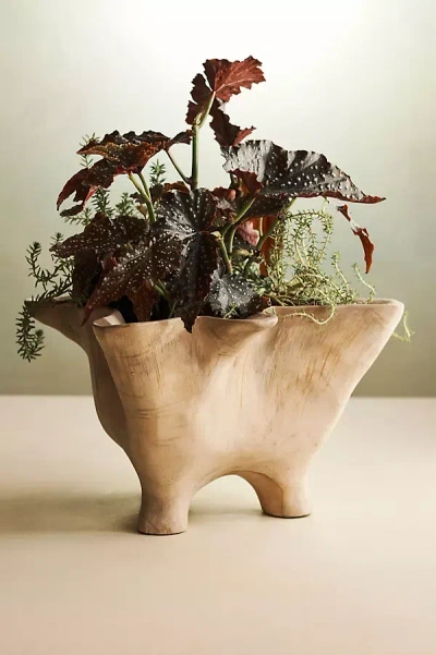 Terrain Fluted Mouth Footed Teak Bowl, Large In Brown
