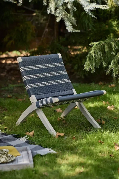 Terrain Folding Teak + Wicker Scissor Chair, Stripe In Multi