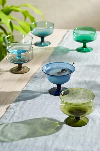 Terrain Footed Glass Coupes, Set Of 6 Greens + Blues In Black
